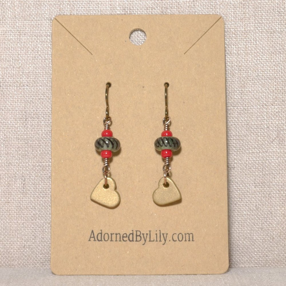 Hand Crafted Handmade Earrings Ceramic Hearts Dangle Earrings - Picture 2 of 4